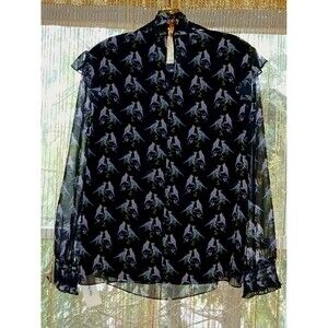 Ted Baker London Zabrina Lovebirds Ruffle Blouse 3 size US 8  Medium Multicolor